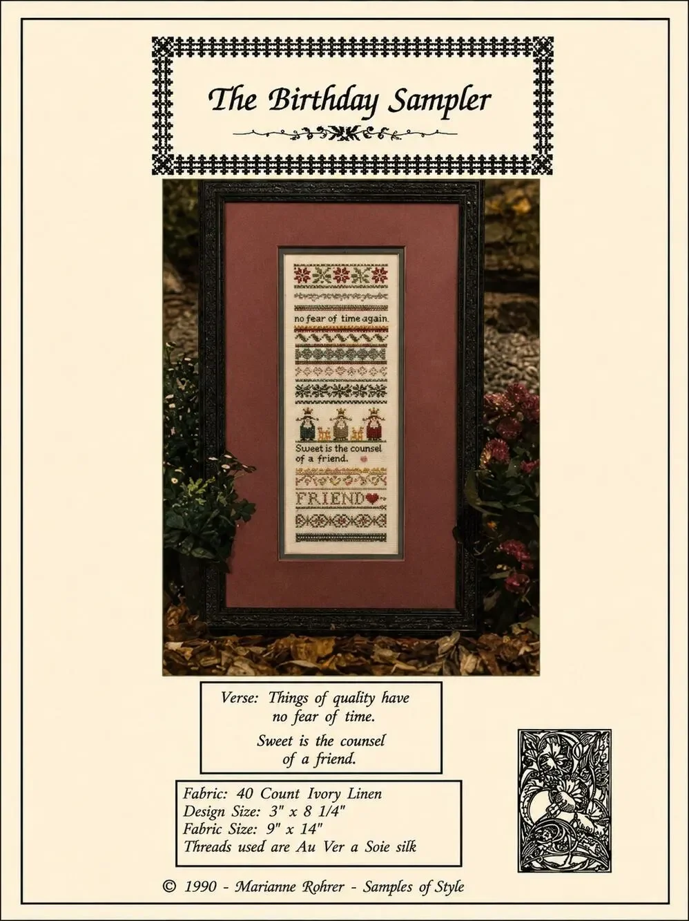 HTF Samplers of Sylke Cross Stitch Pattern Primitive Folk Birthday Sampler